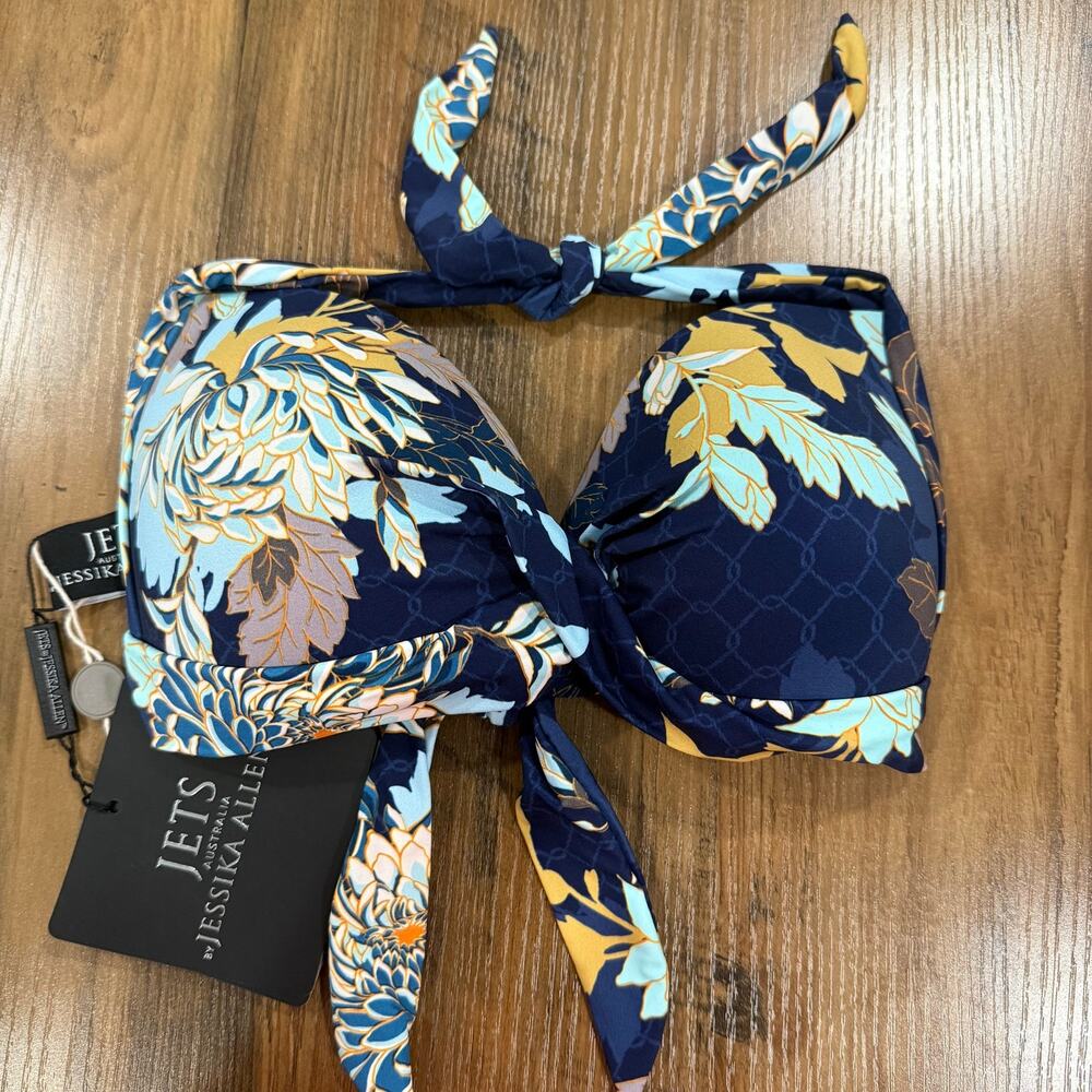 JETS AUSTRALIA BY JESSIKA ALLEN Retro 50s Moulded Blue Floral Bikini Top 8 - Picture 2 of 4
